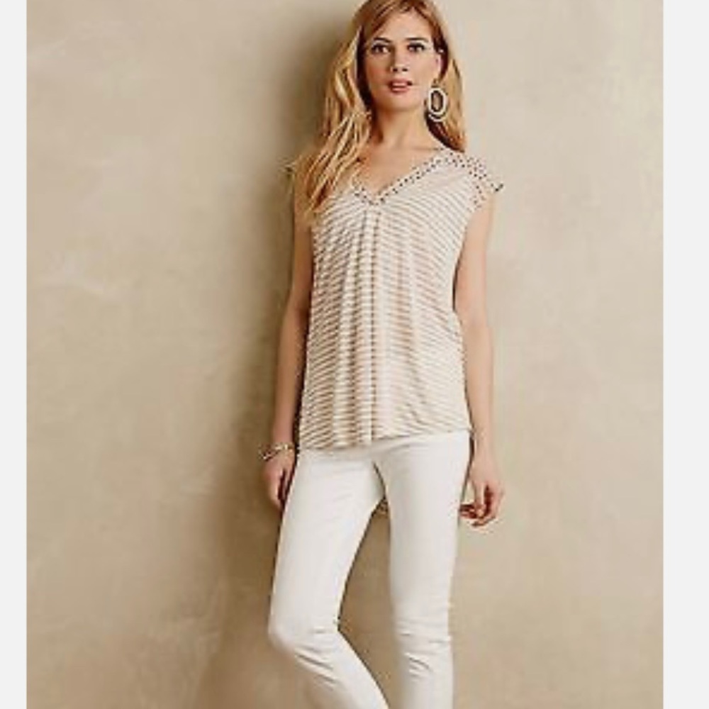 Anthropologie Little Yellow Button Daystripe Tee Mixed media Size Small